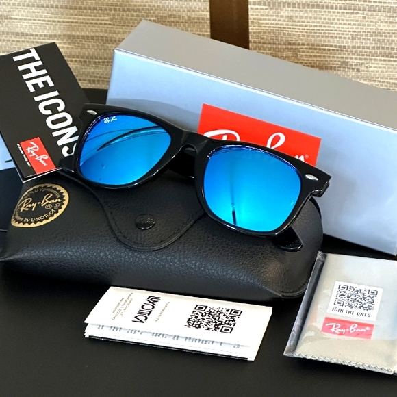 LIKE NEW RayBan Wayfarer RB2140 Blue Mirror Ray ban sunglasses - Picture 11 of 16